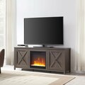 Henn & Hart 58 in. Granger TV Stand with Crystal Fireplace Insert Alder Brown TV1245